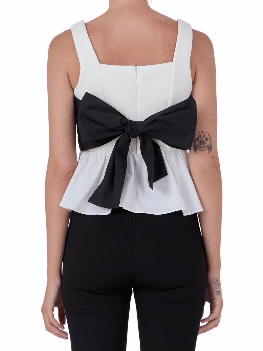 Endless Rose White Sleeveless Peplum Top with Bow Detail